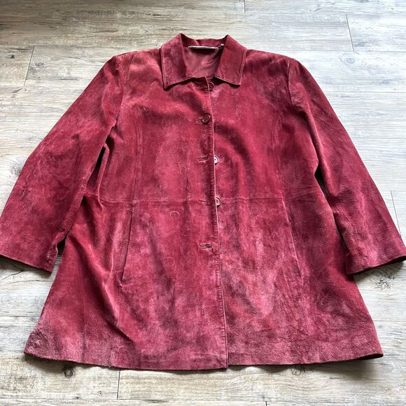 Draper's & Daemons Leather Suede Coat Red Vintage XL Button Up Blzer - Picture 3 of 8